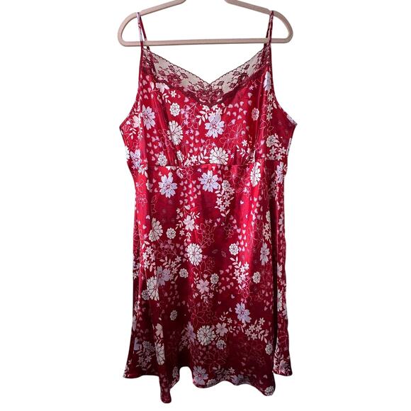 2X Victorias Secret PINK Red Satin Floral Heart Slip Dress Coquette Romantic Y2K - Picture 1 of 6